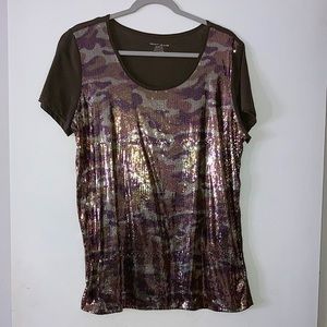 DKNY Camo Sequined front TShirt.